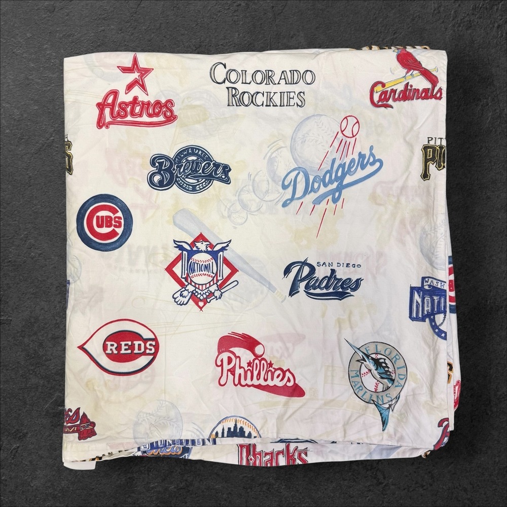 Pottery Barn Kids MLB Baseball Team Logo Duvet Cover Full Queen Cream Cotton